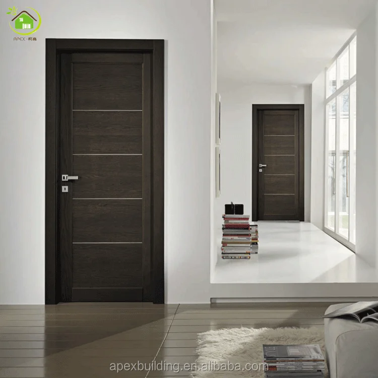 Room solid flush bedroom apartment prehung black aluminum strip decoration style wooden interior modern door color design