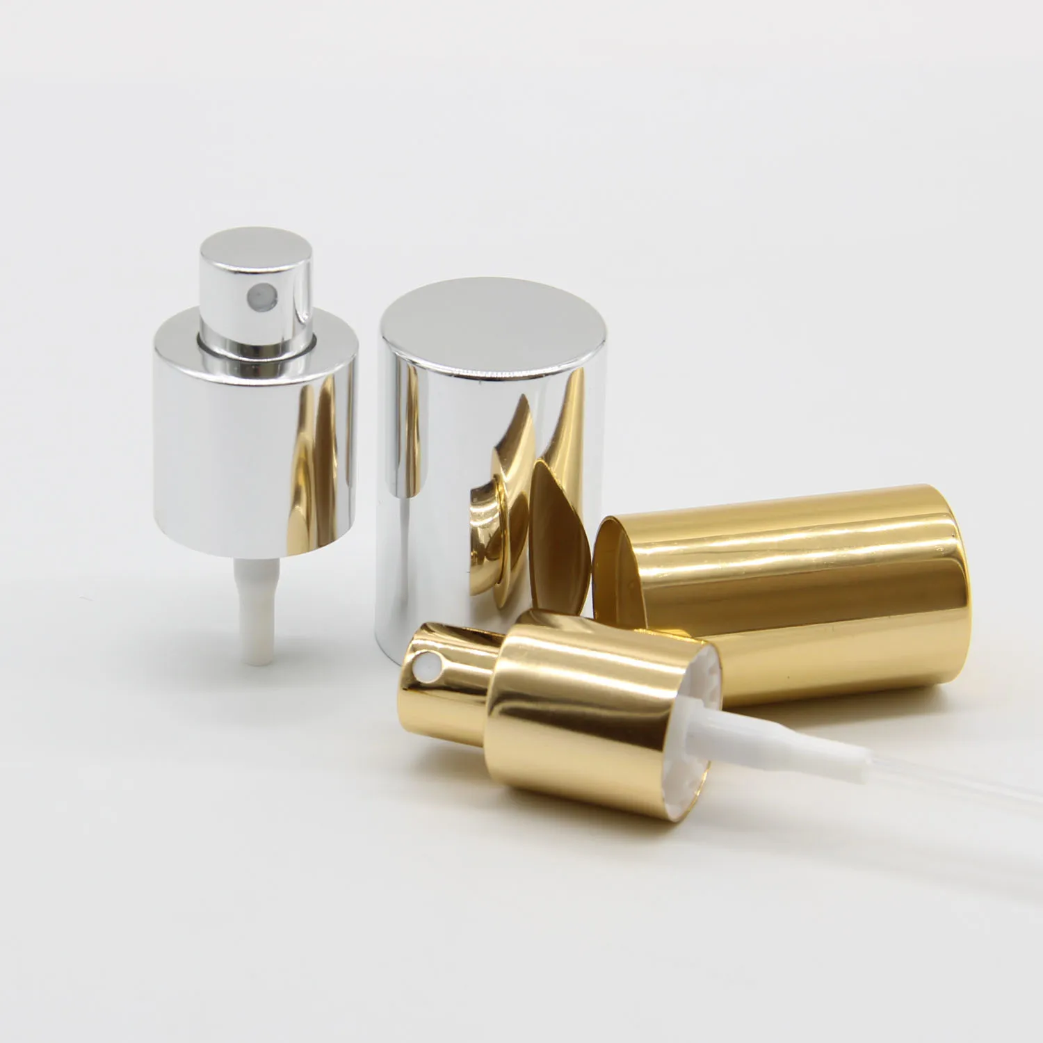 Luxury 24/410 20/410 18/410 shiny silver aluminum fine mist perfume sprayerr pump