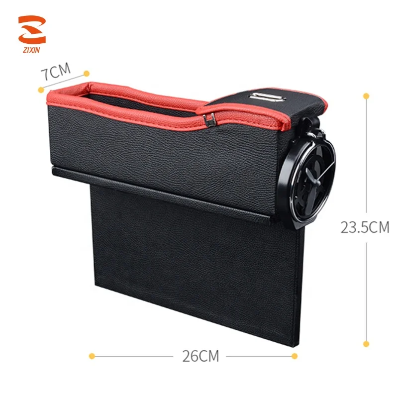 
PU Leather Car Seat Side Pocket with Coin Cup Holder Creative Console Drop Catcher Gap Filler Organizer Caddy 