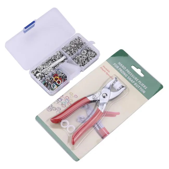 
120 Sets Mix Colors Metal Prong Snap Buttons Fasteners Press Studs + Plier Setting Tool 