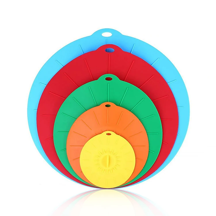 Amazon Hot Sale 2021 Kitchen Gadget Dust-proof Pot Bowl Lid 5-Pieces Kit Microwavable Silicone Fresh Cover