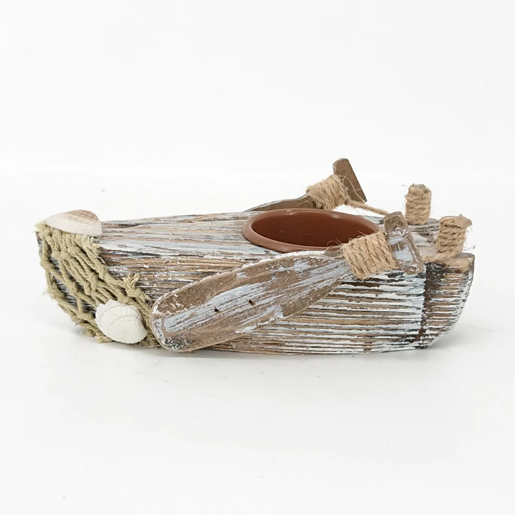 Nautical Canoe Design Decorative Wooden Candle Holder Jar for Bar & Souvenir