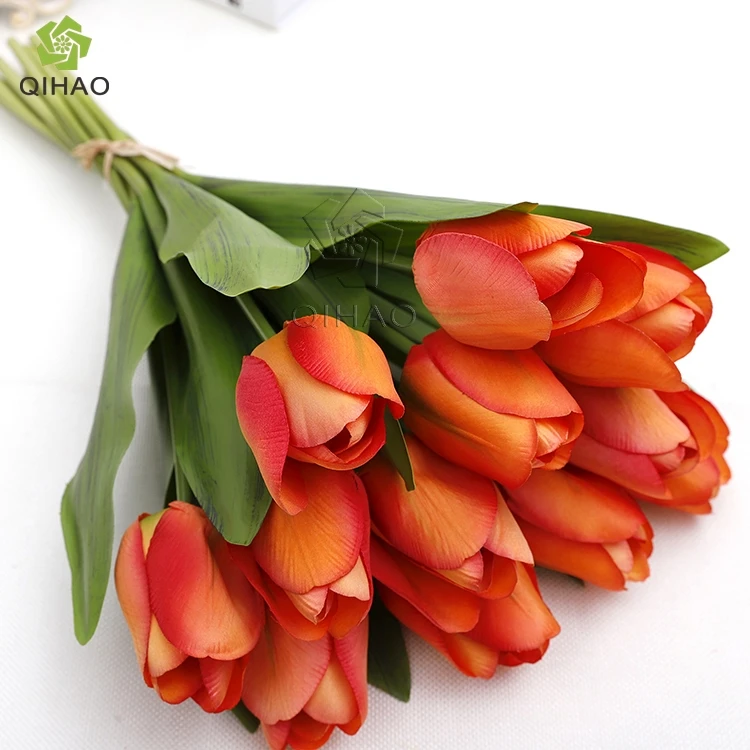 12 Heads Artificial Plastic Tulip Flowers Bulk Silk Flower Artificial White Decorative Mini Tulip for Sale