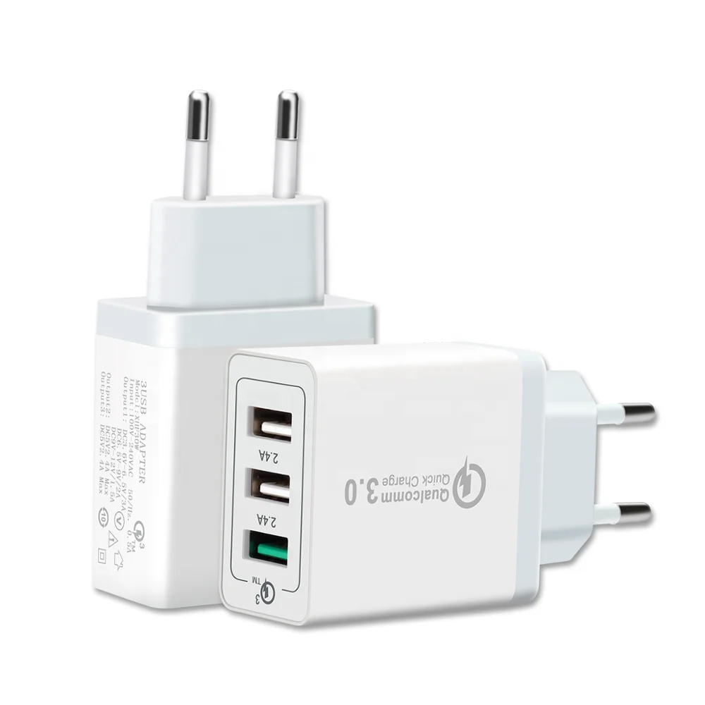 
SUNLINE 2021 new arrivals 30w 3-PORT USB Travel Wall Power Charger AC Adapter 5V 3A with US/UK/EU plug 