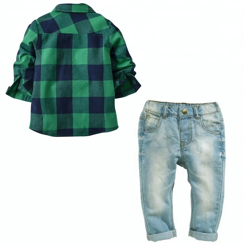
Low MOQ two pieces a set of children boy summer clothes shirt and jeans 