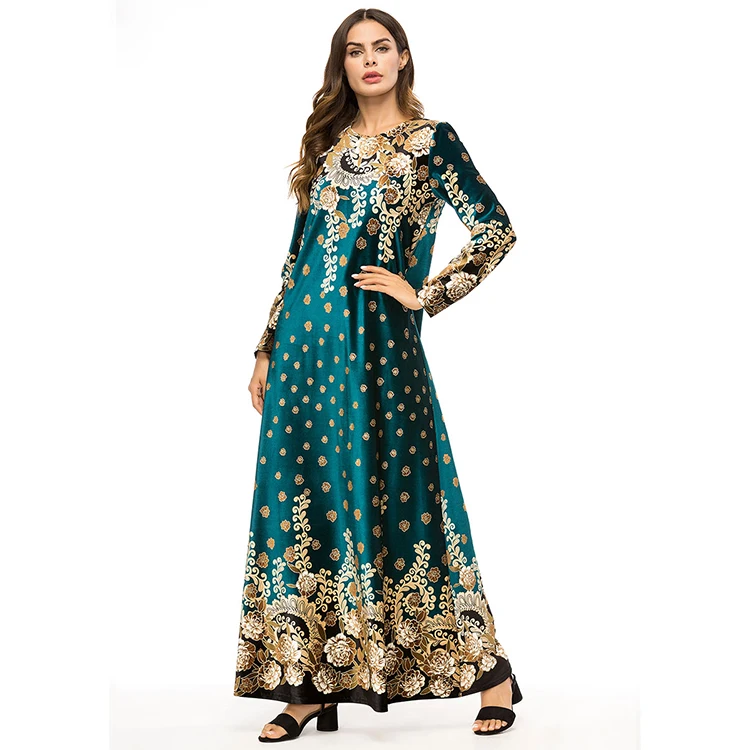 
Middle east women winter clothing dubai muslim long velvet moroccan dresses 