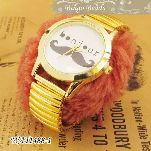 Mustache Gold Watch Ladies Dress Watch Bonjour Watch Face