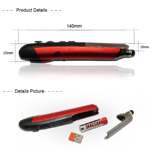 2021 New Product 2.4GHz USB Wireless Optical Pen Mouse Adjustable laser pen 800/1200/1600DPI for PC Laptop iMac Android Tablet