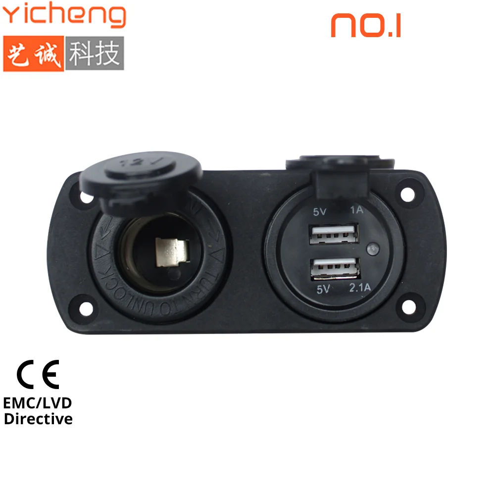 DC 12V 24V Dual USB Panel Mount Socket Car Cigarette Lighter for Mobile Phone