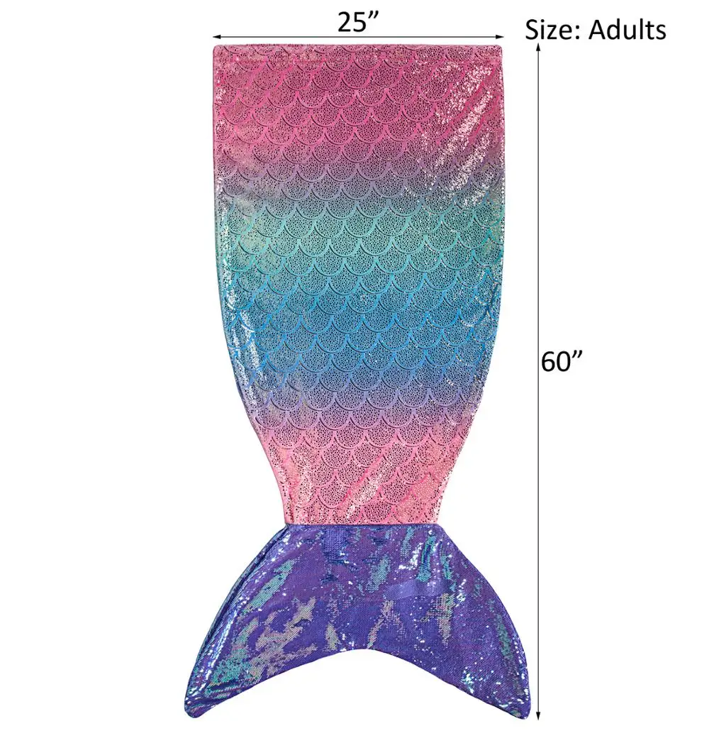 Wholesale warm ombre foil print party color sequins purple mermaid tail blanket
