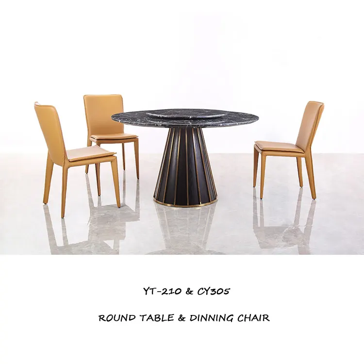 Italy simple design dining room furniture marble top wood base round dining table with rotating center