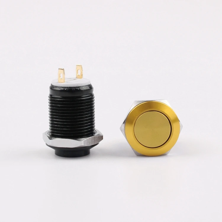 High head Aluminium alloy oxidation Momentary 2 Pin Terminals 1NO 12mm push button switch