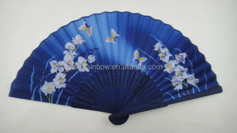 2022 custom fabric hand held fan with bamboo