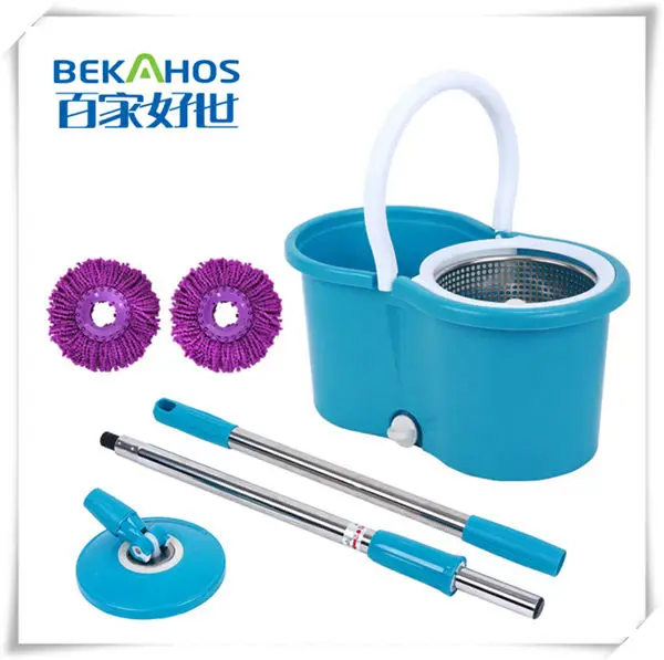 
Hand Press Spin pole Mop with 360 Rotating Pole Bucket 2 Microfiber Heads housekeeper dust mop for car floor 