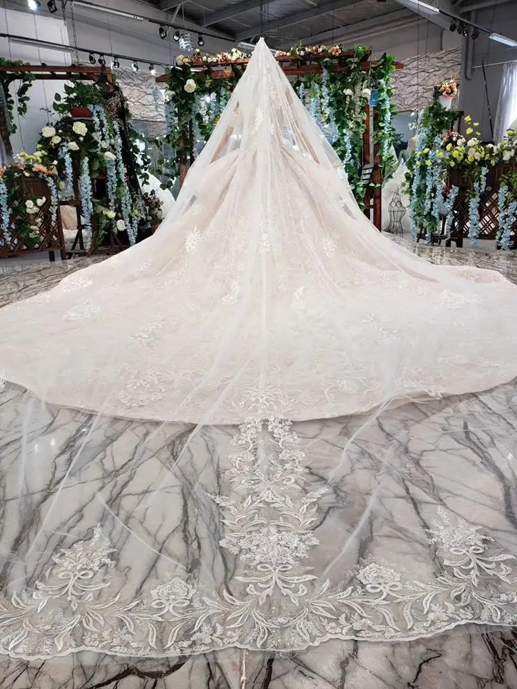 HTL454 2019 latest design lace applique custom made bridal gowns wedding dresses with veil