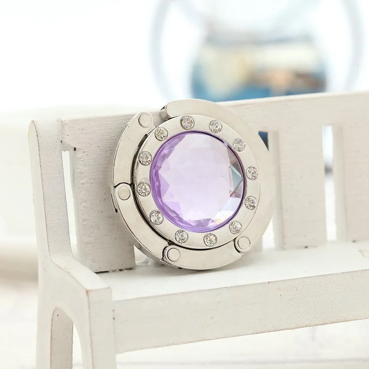 Factory direct price metal foldable table top hand bag hook hanger table hanger hook with precious stone