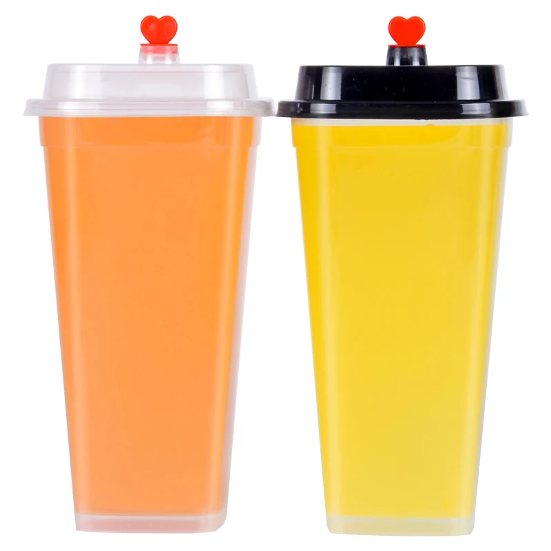 
Square 500ml plastic milkshake PP cup disposable hard boba bubble tea cup pearl milk tea plastic drinking cup 