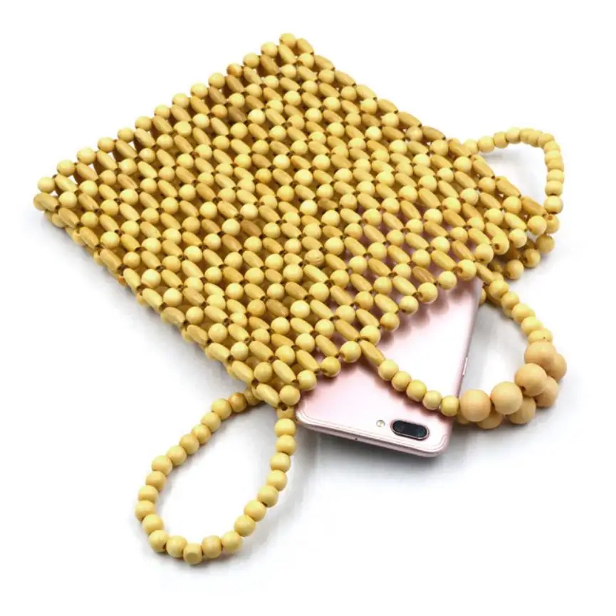 New wholesale natural beaded wood bead bag