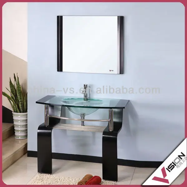
Glass cabinet/wood bracket with glass sink/glass washing basin with wood pedestal 