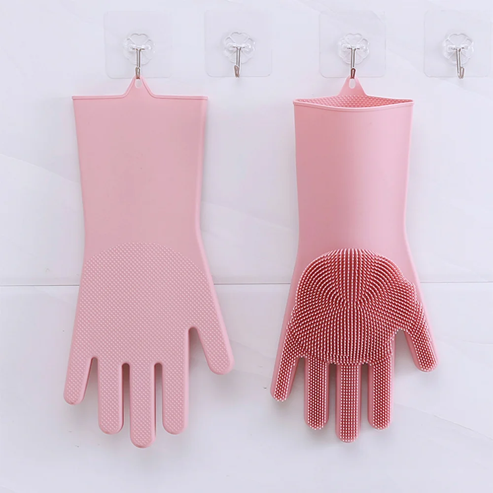 Multipurpose Kitchen Cleaning Gloves with Scrubber- Heat-resistant Silicone Dishwashing Gloves
