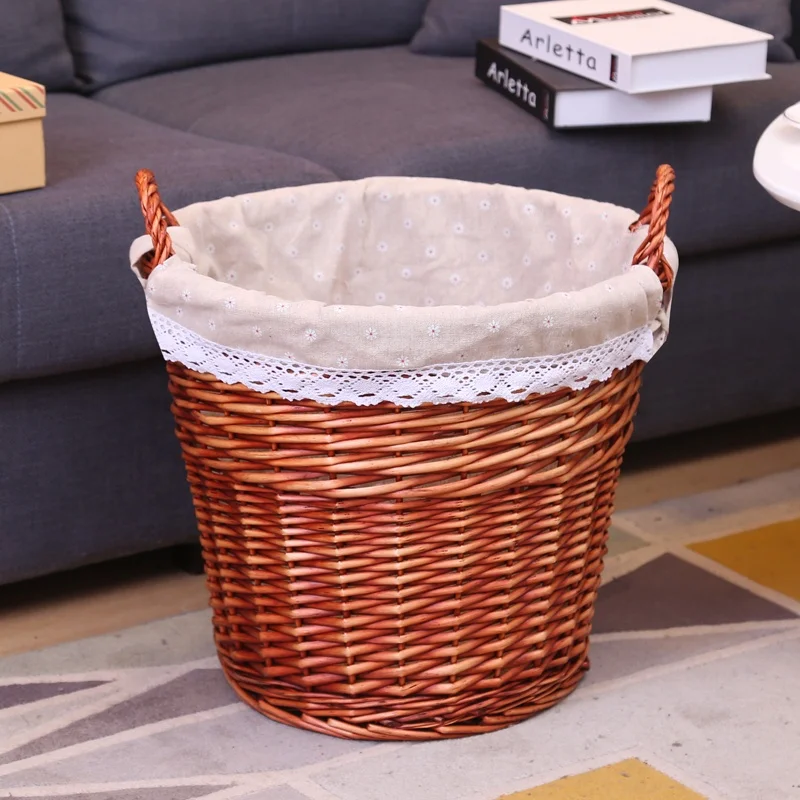 
Customized Cheap Round Wicker Willow Laundry Dirty Clothes Basket With two ears and lining 