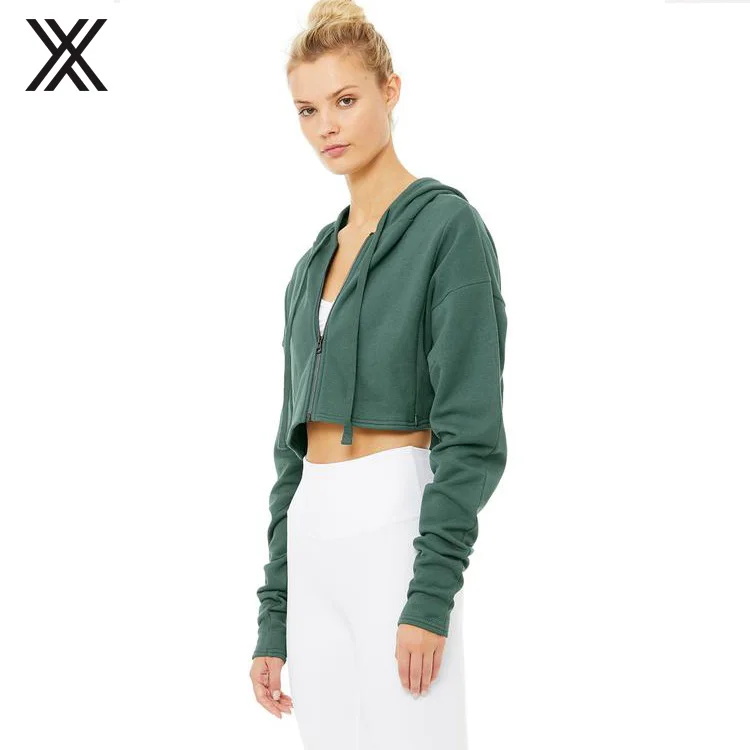 XTD JK001 2019 New Design Ladies Gym Wear Zip Up Fleece Fitness Crop Top Hoodie Sexy Jacket