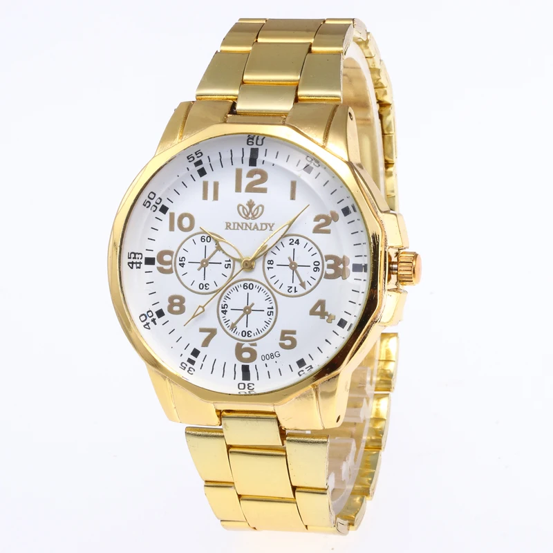 
RINNADY Brand New Fashion Male Female Couples Stainless Steel Gold Watches Welcome Custom Logo MW-205 