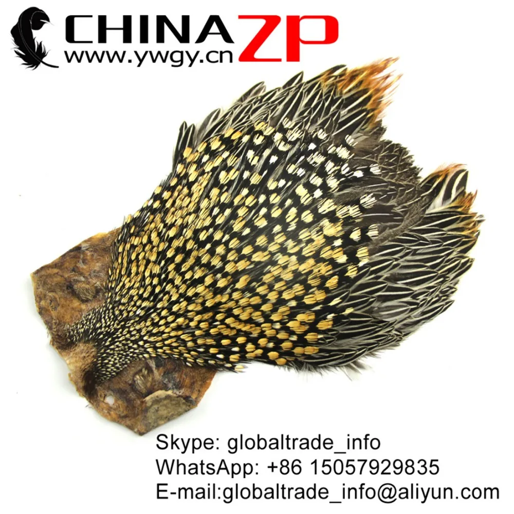 
ZPDECOR Wholesale in Stock Top Grade Natural Gold Jungle Cock Cape Complete Pelt with Feathers 