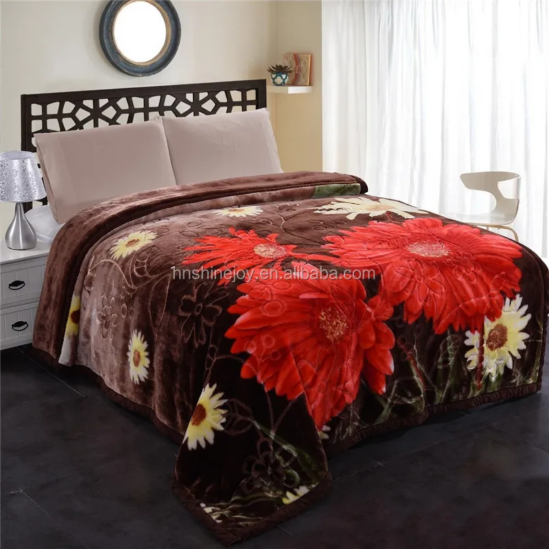 Comfortable Plush Soft Korean Style 2ply Queen size purple velvet fleece raschel mink blanket