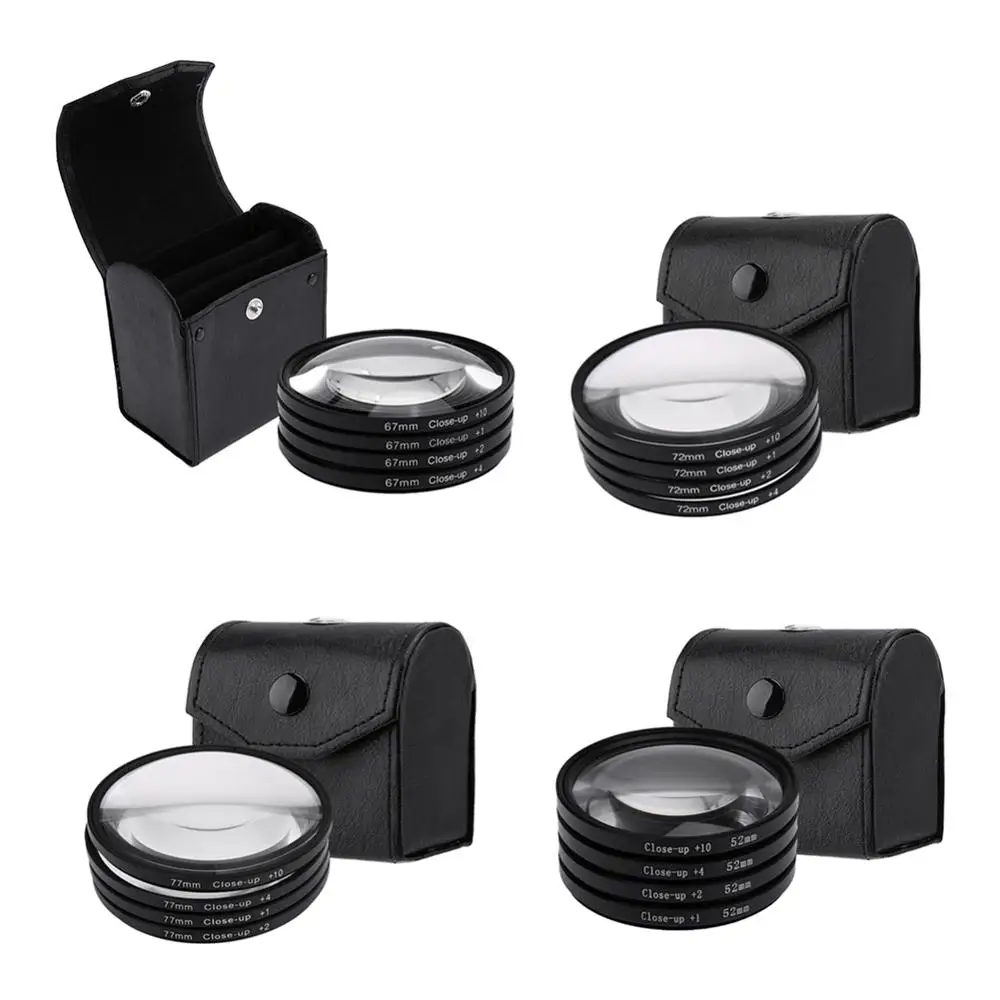 52mm 67mm 72mm 77mm Macro Close-Up Filter Set +1 +2 +4 +10 Lens with Pouch Macro Lens Filter Kit for   DSLR Camera