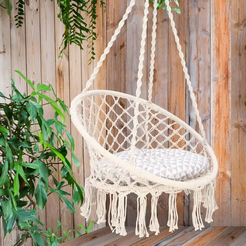 HR Swing hammock chair ,Macrame indoor swing hammock  chair for room ,white garden outdoor rope swing chair
