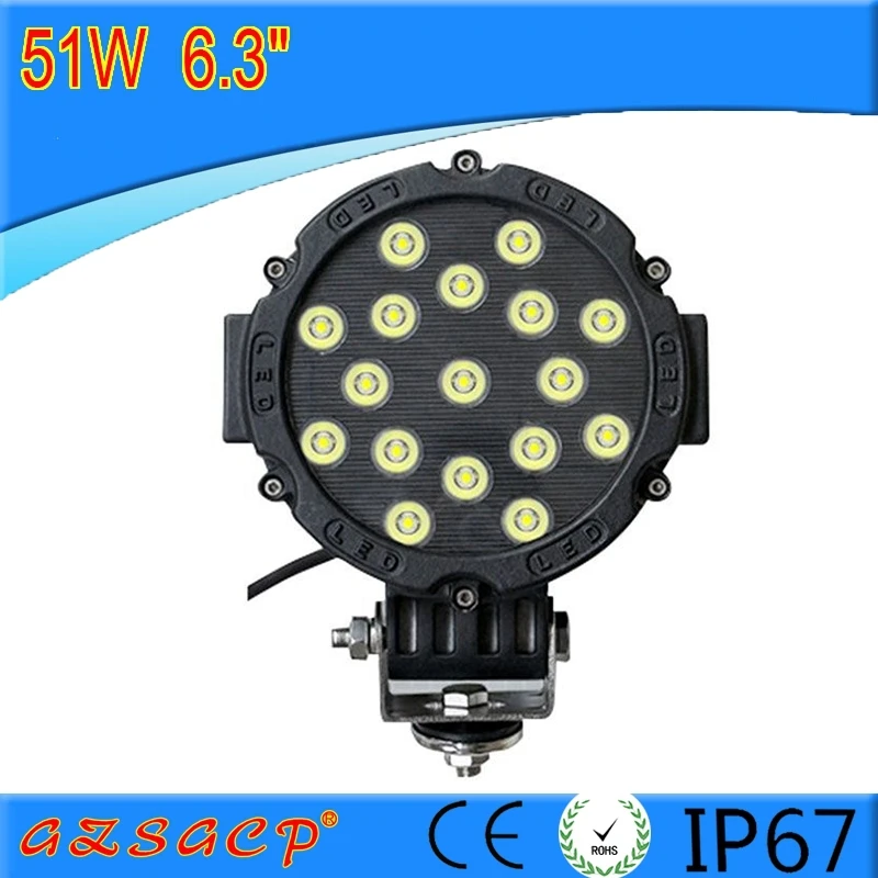 Super bright 6.3 inch 51w round led work light for Tractor led lamp 12 volt 4x4