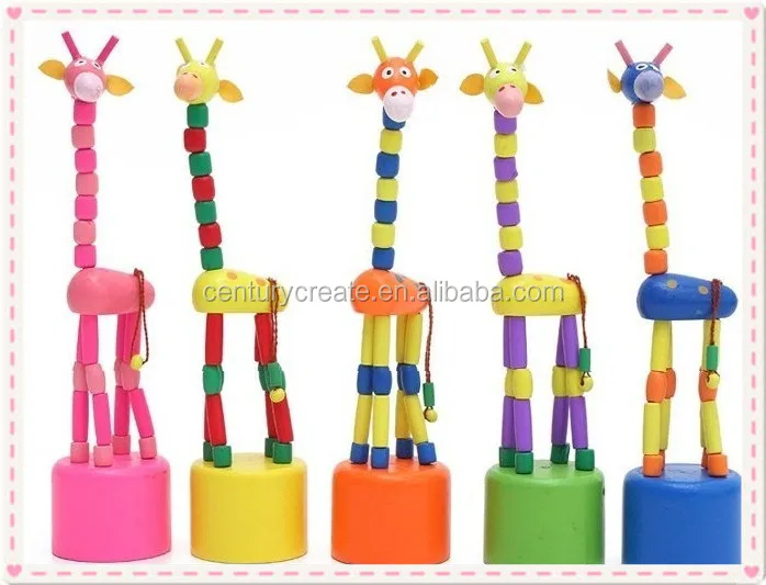 giraffe animal Pop-up Wooden push puppets button toys