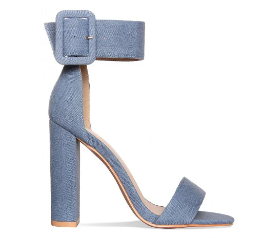 Women 2017 green Denim Strap Block High heel sandals new design sandals