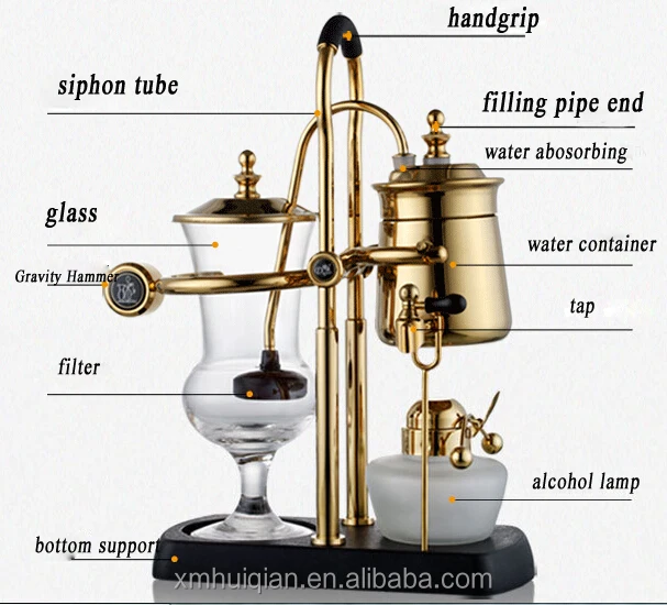 Gold Polished Brass royal balancing belgium Siphon Coffee Maker
