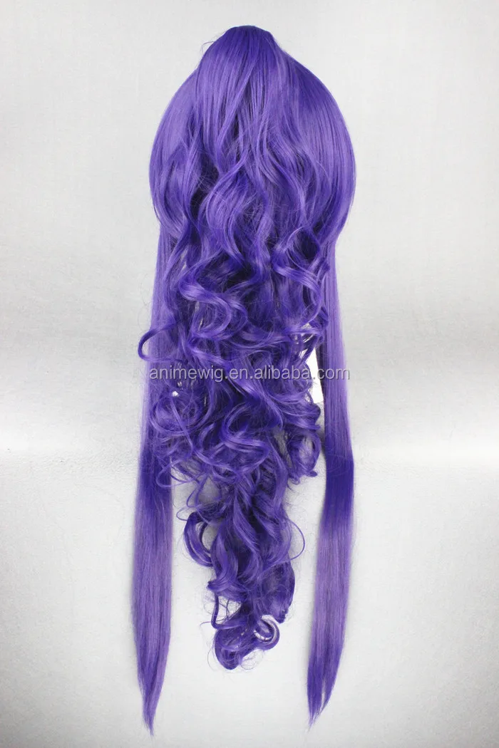 Wholesale 90cm Long Curly Purple Vocaloid Gakupo Anime Wig Synthetic Halloween Party Ponytail Cosplay Wigs