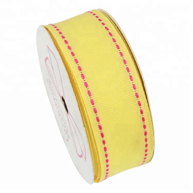 LaRibbons 1' 25mm Red Grosgrain Ribbon with White Saddle Stitching