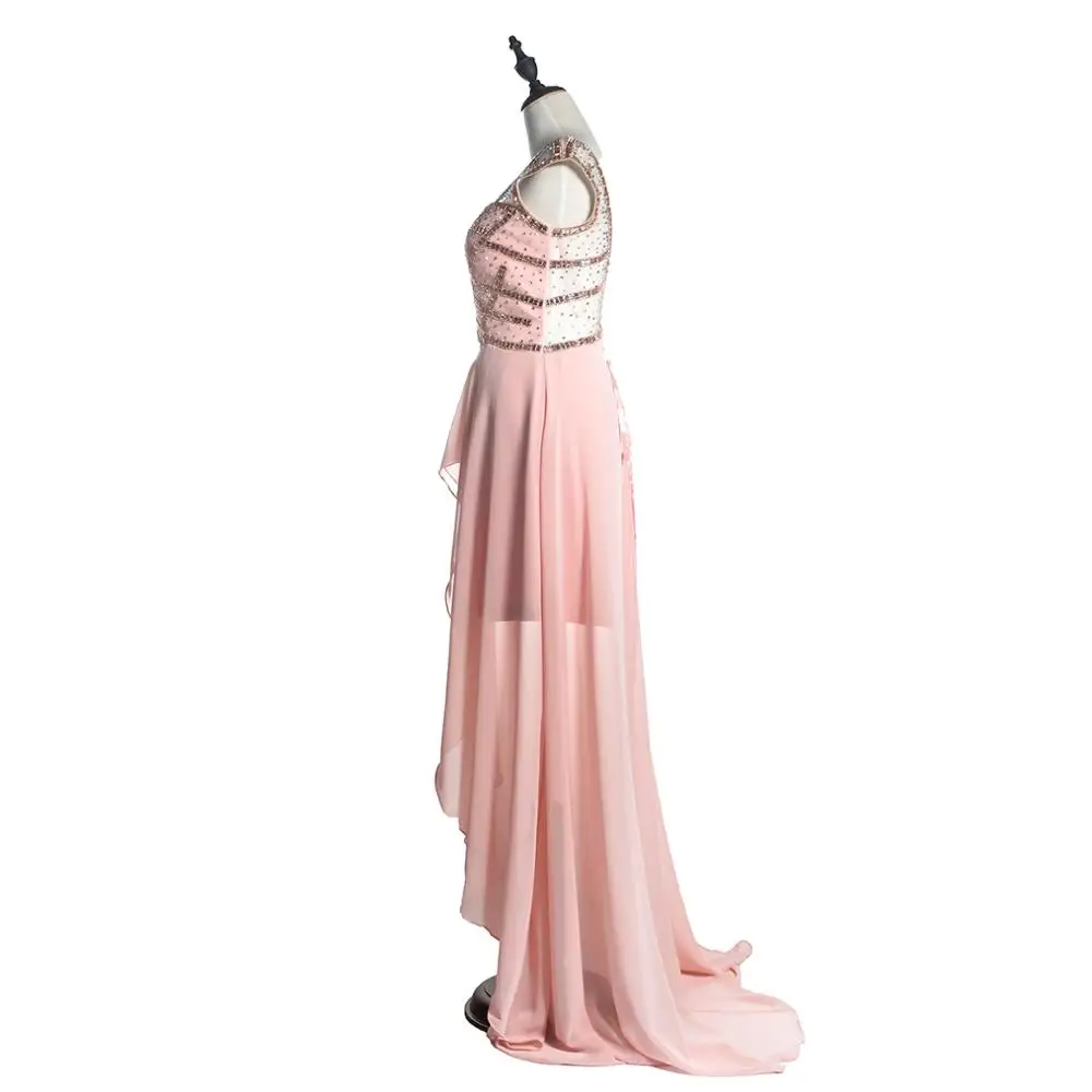 Party wedding short front long back backless pink evening dresses china