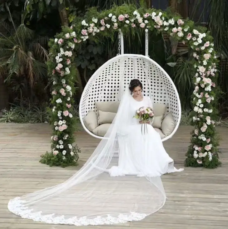 Outdoor Double Seat Garden Furniture Rattan Patio Swings Hanging Egg Chair With Cushion