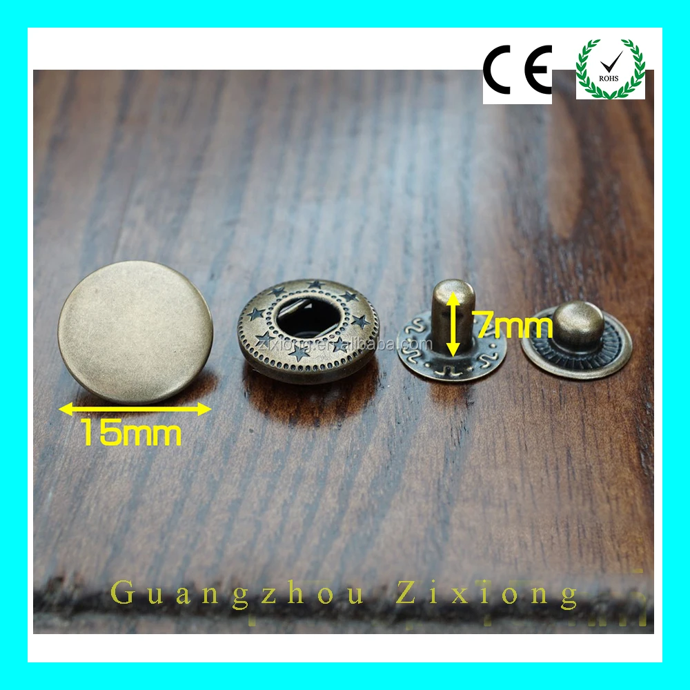 High Quality Antique Nickel Plating Garment Spring Type Press Snap Buttons Brass Spring Snap Button