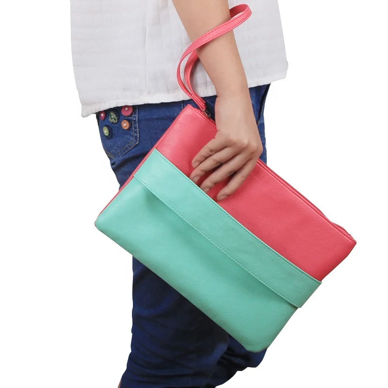 
Leather Women Bag Day wristlet bag Clutches Handbag Casual Patchwork Wristlet Clutch 