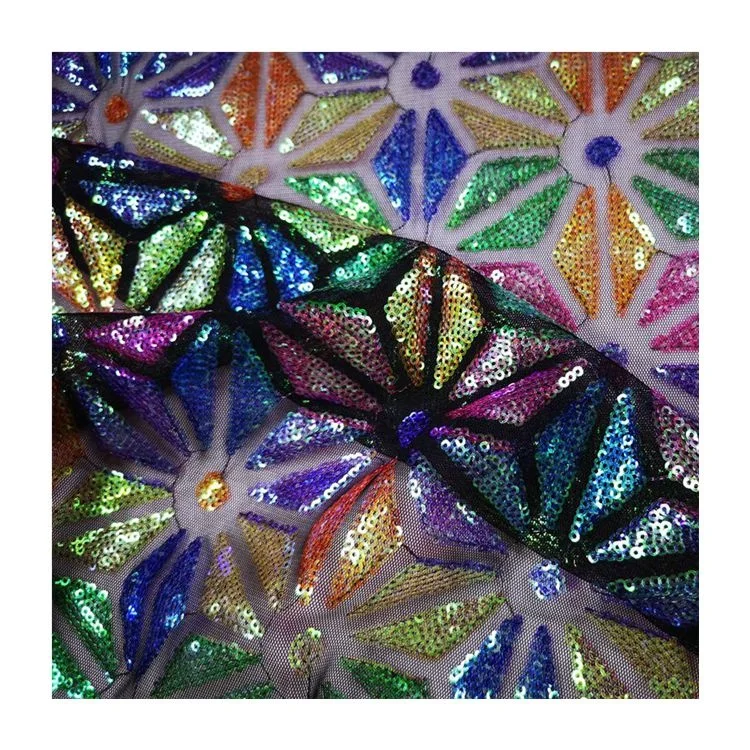 
 Лидер продаж, блестящая многоцветная Тюлевая ткань с геометрическим рисунком и блестками, ткань с вышивкой и блестками для платья  