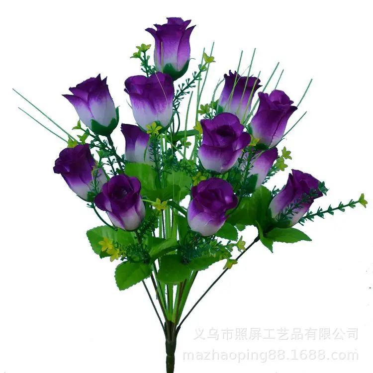 12 Heads Artificial Silk  Rose Bud  Flowers  Wedding Bouquets.