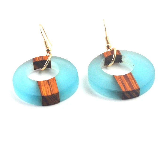 wholesale fashion jewelry dozen Handmade Wood Natural Elements Round Resin Hoop Earrings Laser Cut Wood Earring