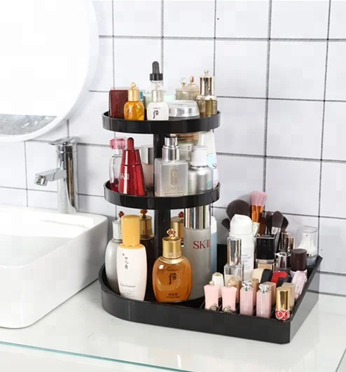 Women large cosmetic rack 360 degree rotation acrylic-makeup storage organizer
