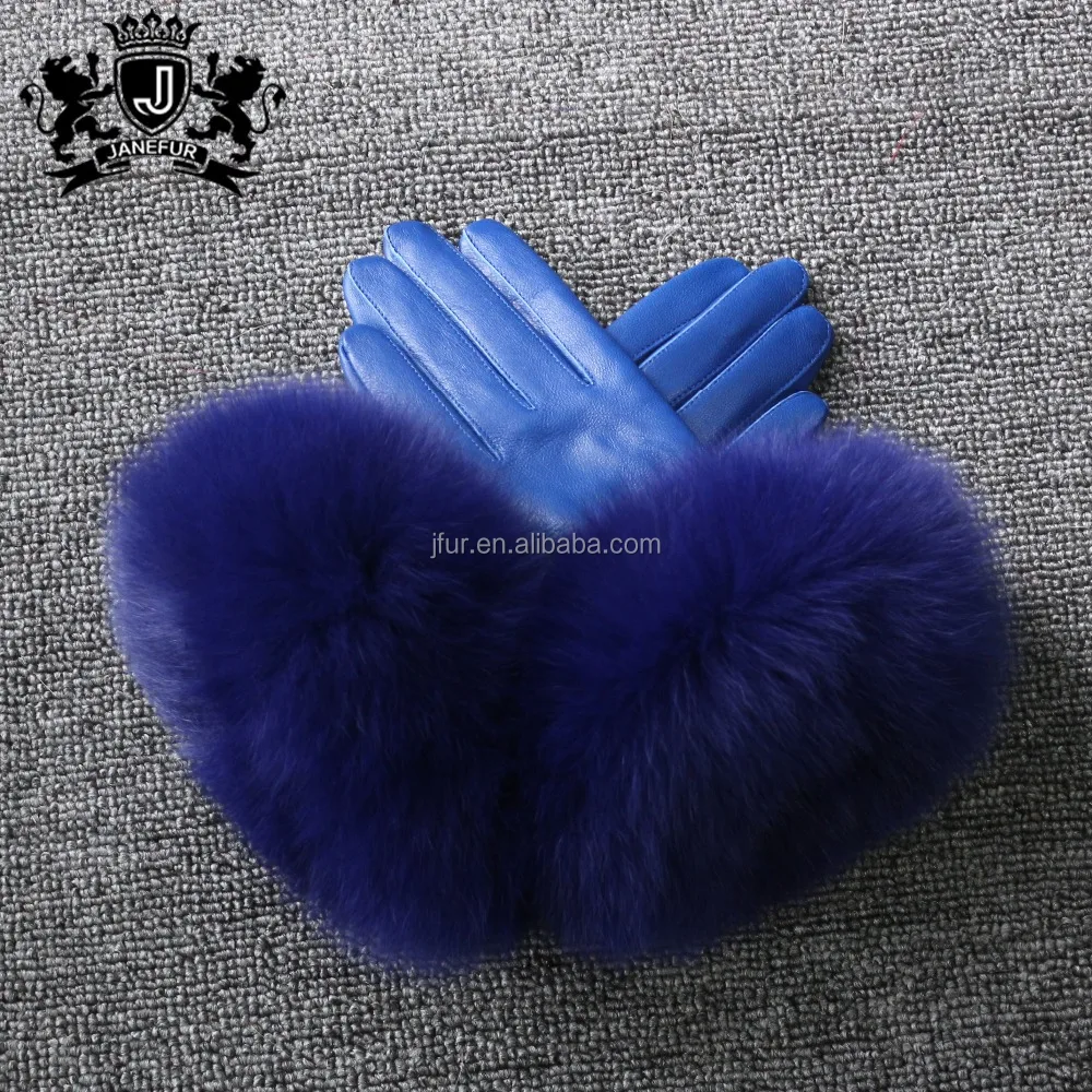  Перчатки из натуральной кожи Новое поступление перчатки овчины женские модные стильные лисьего меха