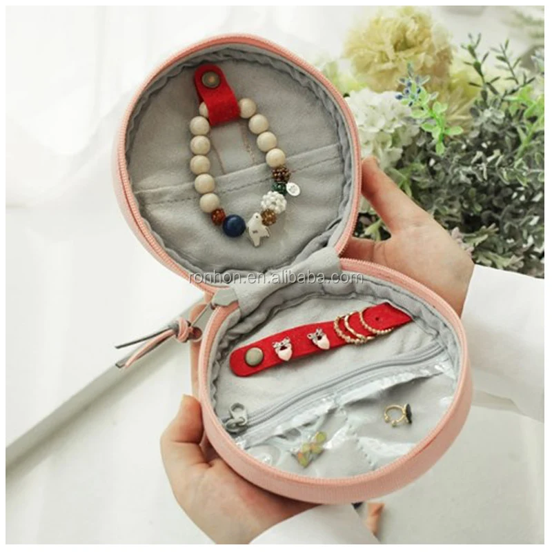 
Round Canvas Jewelry Pouch Small Round Zipper Pouch For Earring Stud Ring Storage 