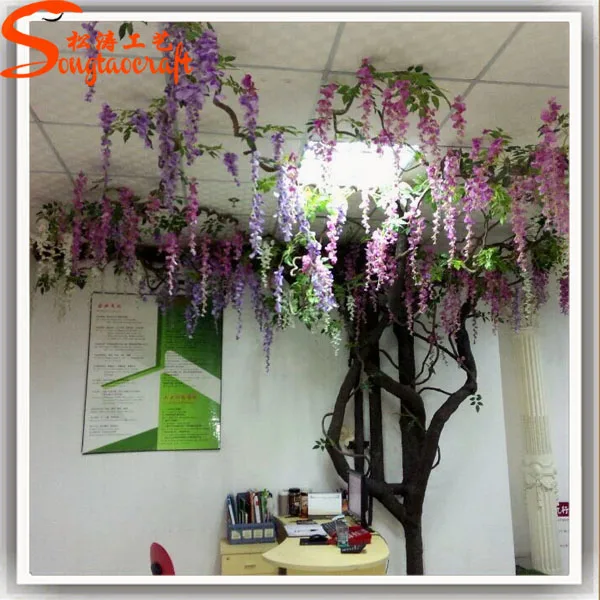 Garden silk-cloth artificial wisteria flower fiberglass large outdoor artificial wisteria trees branches for decoration