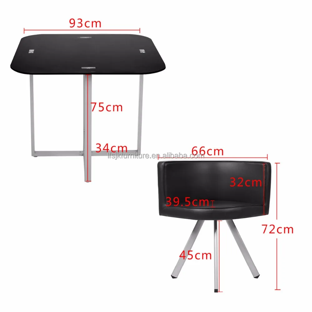 
Dining Table and 4 Chairs Set Round black Tempered Glass Space Saving Dining Room Sets 