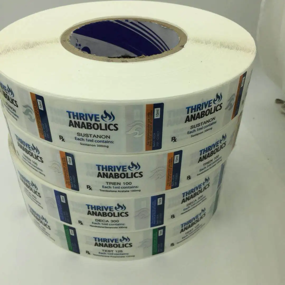 Custom colorful printing silver hologram pvc 10ml vial labels  pvc stickers  rolls for steriod by labeling machine